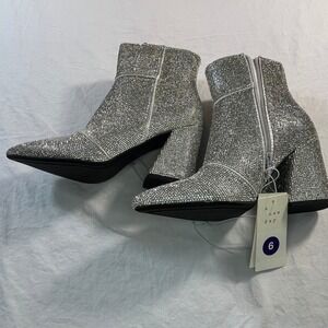A New Day Womens Ankle Boots Sparkly Cushioned Ponty Booties Silver Size 6